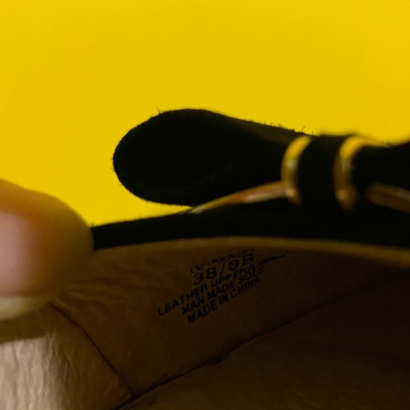 LOUISE et CIE Black Leather Suede Heels Gold Trim Bow Pointed Toe Pump Size: 8B - Picture 6 of 8